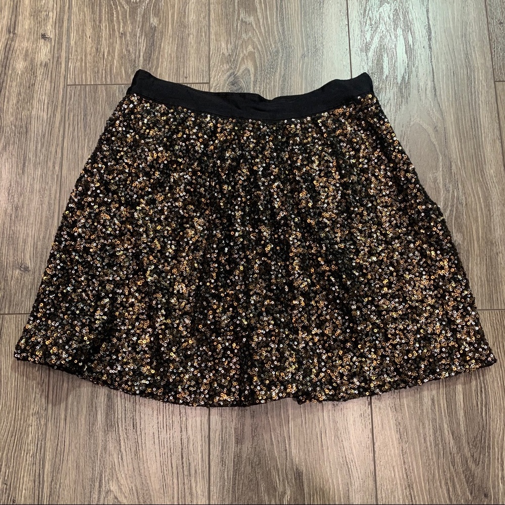 Club Monaco gold and black sequined mini skirt